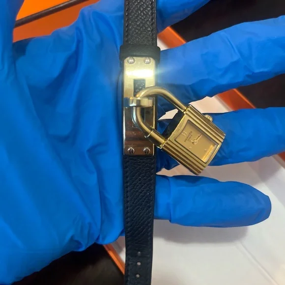 Hermes Kelly Black Leather Watch with Gold Accents